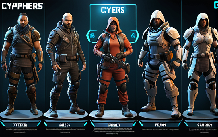 **

"Cyphers character selection screen, diverse characters, strategic team composition, focus on understanding roles (attacker, defender, support, guard), dynamic lighting, action pose."

**